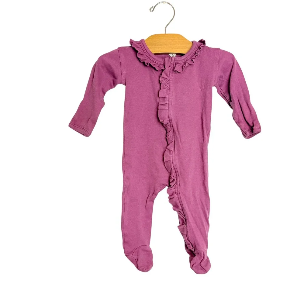 Kate Quinn Organic Cotton Ruffle Footed Sleeper Berry Purple 3-6M Romper Pajamas